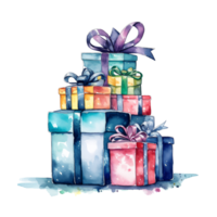 Watercolor Christmas Gifts Clipart, Christmas Watercolor Presents. AI Generated. png