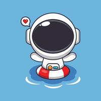 Cute astronaut in sunglasses swimming on beach. Cute summer cartoon illustration. vector