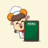 Chef ram sheep cartoon vector with menu board.