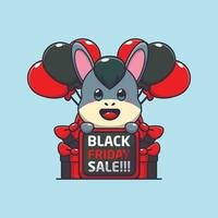 cute donkey happy in black friday sale cartoon vector illustration