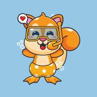 Cute squirrel diving cartoon mascot character illustration. Cute summer cartoon illustration. vector