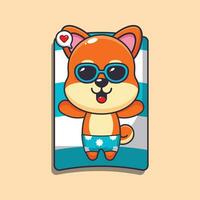 Cute shiba inu with sunglasses sleep on beach. Cute summer cartoon illustration. vector