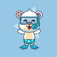 Cute polar bear diving cartoon mascot character illustration. Cute summer cartoon illustration. vector