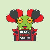 cute frog happy in black friday sale cartoon vector illustration