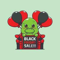 cute dino happy in black friday sale cartoon vector illustration