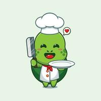 Chef turtle cartoon vector with knife and plate.