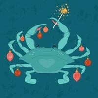 Cute crab with Christmas decorations vector