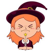 witch holding magic wand hurt face cartoon cute vector