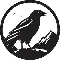 Premium Raven Silhouette Insignia Intricate Bird Badge Design vector