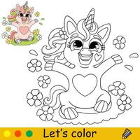 Floral cartoon cute baby unicorn kids coloring book page vector