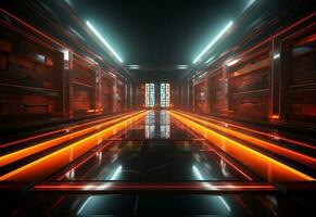 Ai Generative Yellow and red Neon illuminated futuristic backdrop realistic image- ultra hd- high design photo