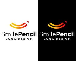 Pencil draw smile funny logo design. vector