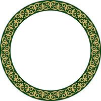 vector oro y verde kazakh nacional redondo patrón, marco. étnico ornamento de el nómada pueblos de Asia, el genial estepa, kazajos, kirguís, kalmyks, mongoles, entierros, turcomanos