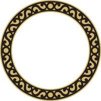 Vector Yakut round golden frame. Ornamental circle of the northern peoples of the tundra