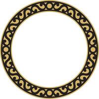 Vector Yakut round golden frame. Ornamental circle of the northern peoples of the tundra