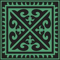 Vector green with black Square Kazakh national ornament. Ethnic pattern of the peoples of the Great Steppe, .Mongols, Kyrgyz, Kalmyks, Buryats