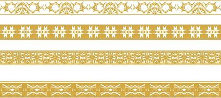 Vector set of golden native american ornamental seamless borders. Framework of the peoples of America, Aztecs, Maya, Incas