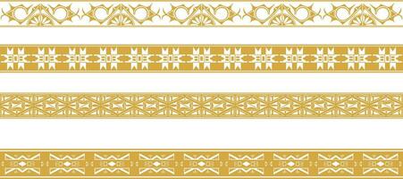 Vector set of golden native american ornamental seamless borders. Framework of the peoples of America, Aztecs, Maya, Incas