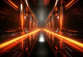 Ai Generative Yellow and red Neon illuminated futuristic backdrop realistic image- ultra hd- high design photo