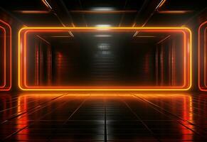 Ai Generative Yellow and red Neon illuminated futuristic backdrop realistic image- ultra hd- high design photo