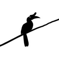 Great Horn Bird Silhouette Perched on the Branch Tree Silhouette. Vector Illustration