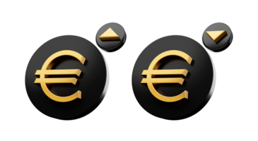 goud en zwart euro verhogen en vallend teken 3d illustratie png