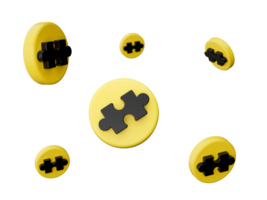 Yellow and Black flying puzzle. Minimal creative concept. 3d illustration png