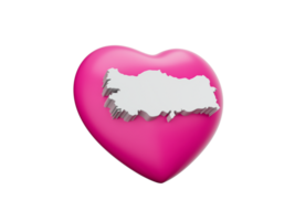 White turkey map on pink red Heart for support turkey 3d illustration png