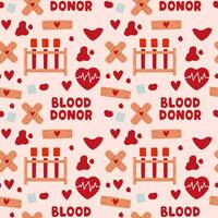 Blood donation seamless pattern with doodle line elements. World blood donor day. Vector illustration for web page, banner, print media.