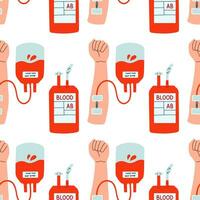 Blood donation seamless pattern with doodle line elements. World blood donor day. Vector illustration for web page, banner, print media.