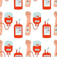 Blood donation seamless pattern with doodle line elements. World blood donor day. Vector illustration for web page, banner, print media.