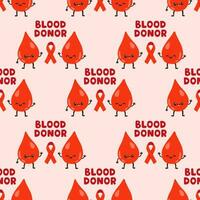 Blood donation seamless pattern with doodle line elements. World blood donor day. Vector illustration for web page, banner, print media.