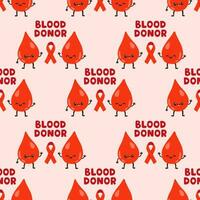 Blood donation seamless pattern with doodle line elements. World blood donor day. Vector illustration for web page, banner, print media.