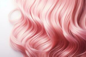 Pink hair close-up. Women's long pink hair. Beautiful styling of wavy shiny curls. Hair coloring. Hairdressing treatments. Generated by artificial intelligence photo