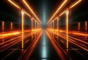 Ai Generative Yellow and red Neon illuminated futuristic backdrop realistic image- ultra hd- high design photo