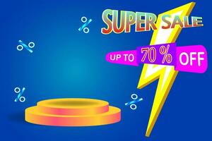 Super sale promo banner template with podium and abstract background. vector editable