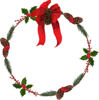 Christmas wreath illustration on transparent background. png