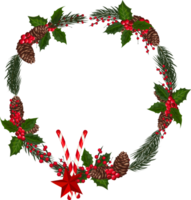 Christmas wreath illustration on transparent background. png