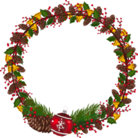 Christmas wreath illustration on transparent background. png