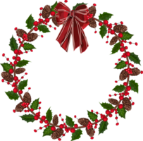 Christmas wreath illustration on transparent background. png