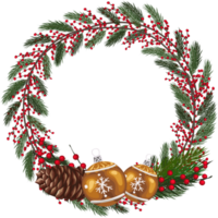 Christmas wreath illustration on transparent background. png