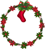 Christmas wreath illustration on transparent background. png