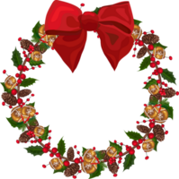 Christmas wreath illustration on transparent background. png