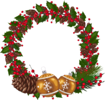 Christmas wreath illustration on transparent background. png