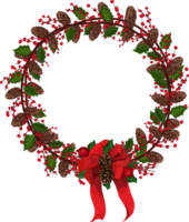 Christmas wreath illustration on transparent background. png