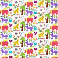 Cute hand drawn animals Seamless pattern. for fabric, print, textile and wallpaper vector