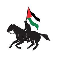 Palestine flag on riding horse silhouette vector