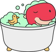 dinosaur in bathtub with duck and duckling vector illustration in doodle style