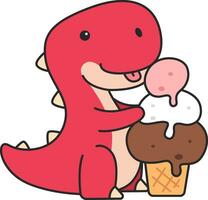 Cute dinosaur with ice cream and cupcake. Vector illustration.