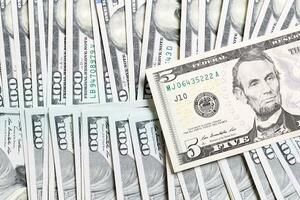 US Dollar bills. one hundred dollar bills background. Top view of business concept on background with copy space photo